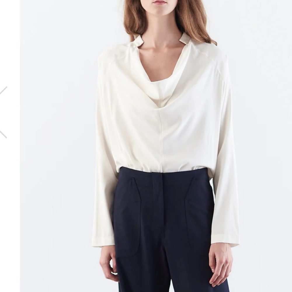 Zero + Maria Cornejo Silk Cream Draped Blouse